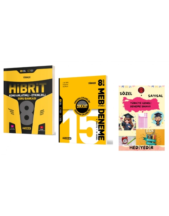 HIZ YAYINLARI 8. SINIF HİBRİT TÜRKÇE SORU BANKASI- TÜRKÇE 15li DENEME ve Hediye