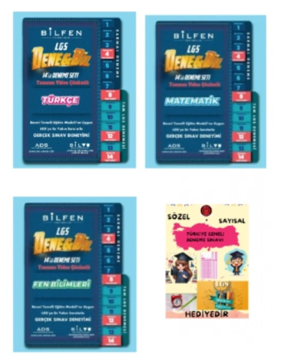 BİLFEN YAYINCILIK 8.SINIF LGS DENEBİL TÜRKÇE - MATEMATİK - FEN BİLİMLERİ 14LÜ DENEME SETİ - HEDİYE DENEME SINAVI