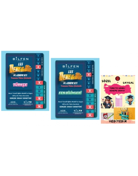 BİLFEN YAYINCILIK 8.SINIF LGS DENEBİL TÜRKÇE - FEN BİLİMLERİ 14LÜ DENEME SETİ - HEDİYE DENEME SINAVI
