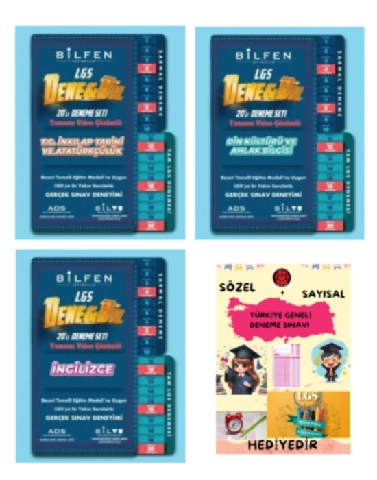 BİLFEN YAYINCILIK 8.SINIF LGS DENEBİL T.C İNKILAP TARİHİ - DİN KÜLTÜRÜ - İNGİLİZCE 14LÜ DENEME SETİ - HEDİYE DENEME SINAVI