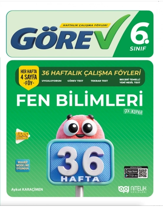 NİTELİK YAYINLARI 6.SINIF GÖREV FEN BİLİMLERİ 36 HAFTALIK ÇALIŞMA FÖYLERİ