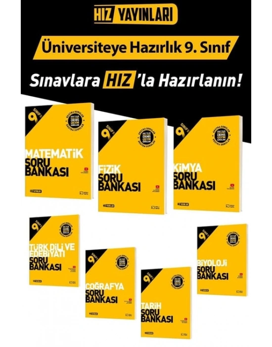 HIZ YAYINLARI 9.SINIF EDEBİYAT-MATEMATİK-FİZİK-KİMYA-BİYOLOJİ-TARİH-COĞRAFYA TÜM DERSLER SORU BANKASI SETİ