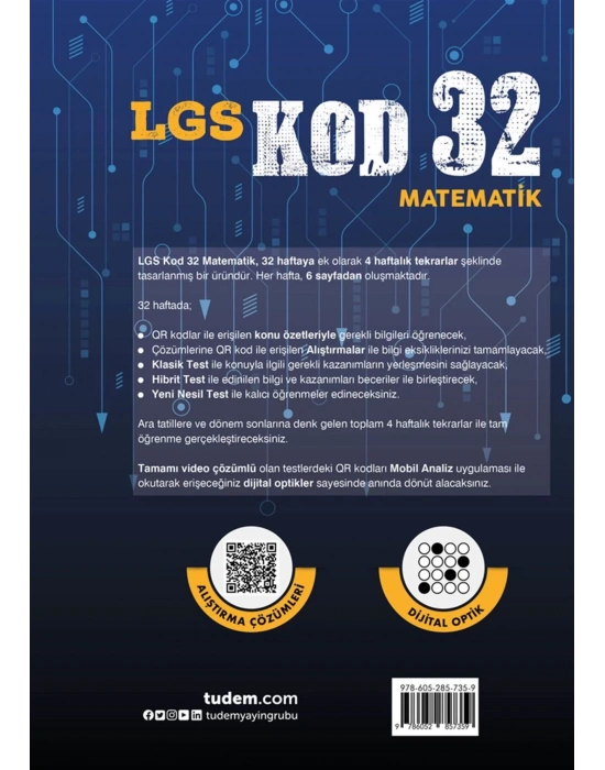 TUDEM YAYINLARI 8.SINIF LGS MATEMATİK KOD 32 TEKRAR TESTİ
