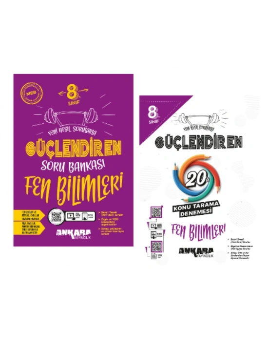 ANKARA YAYINCILIK 8. Sınıf Fen Bilimleri Güçlendiren Soru Bankası ve 20li Konu Tarama Denemesi (2 Kitap)