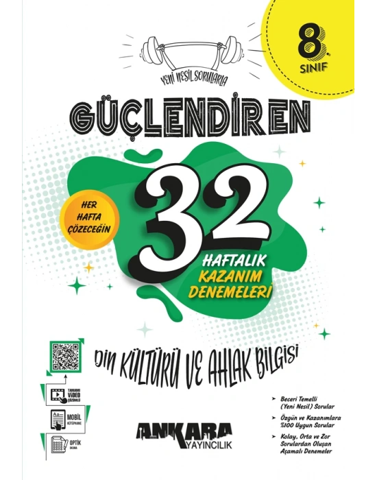 ANKARA YAYINCILIK 8. Sınıf Güçlendiren 32 Haftalık Din Kültürü ve Ahlak Bilgisi Kazanım Denemeleri