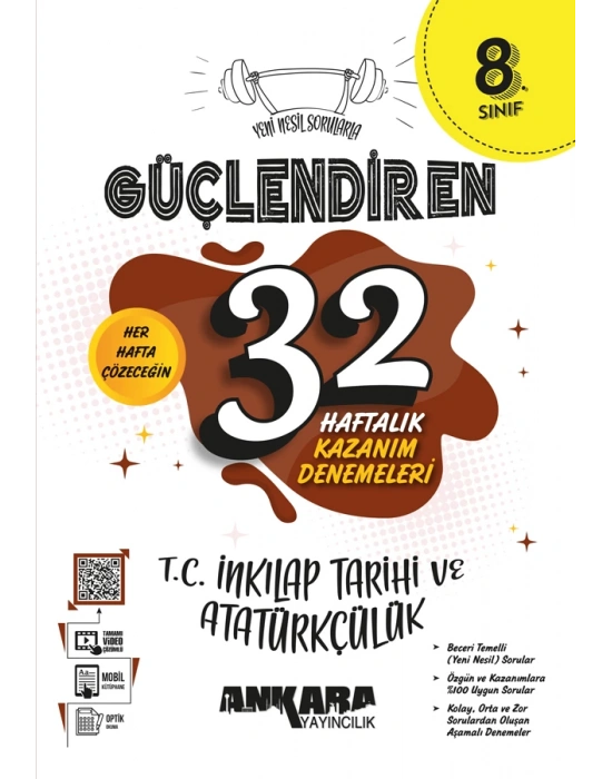 ANKARA YAYINCILIK 8. Sınıf Güçlendiren 32 Haftalık T.C İnkılap Tarihi Ve Atatürkçülük Kazanım Denemeleri