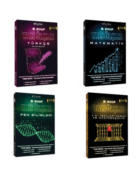 BİLFEN 8. Sınıf Tam Ölçme Türkçe - Matematik - Fen Bilimleri ve İnkilap Soru Bankası (4 Kitap)