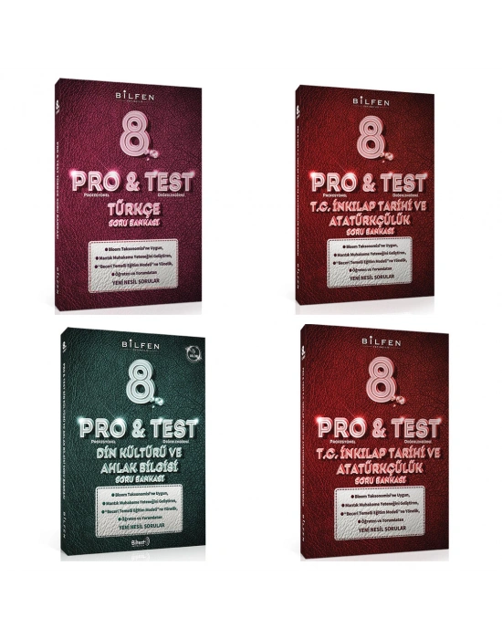BİLFEN PRO&TEST 8. Sınıf Türkçe - İnkilap - Din - İngilizce Soru Bankası (4 Kitap)