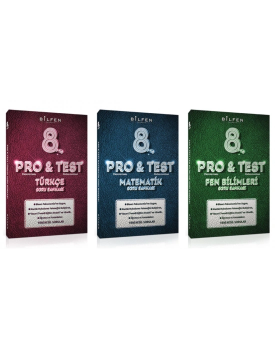 BİLFEN PRO&TEST 8. Sınıf Türkçe - Matematik ve Fen Bilimleri Soru Bankası (3 Kitap)