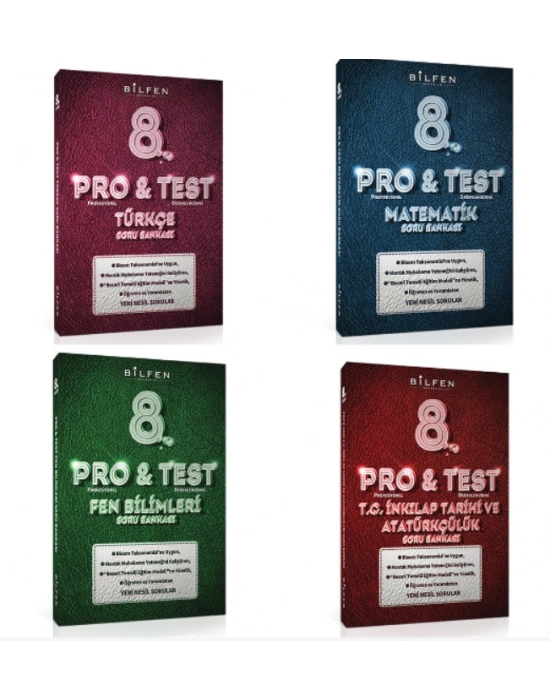 BİLFEN PRO&TEST 8. Sınıf Türkçe - Matematik ve Fen Bilimleri ve İnkilap Soru Bankası ( 4 Kitap)