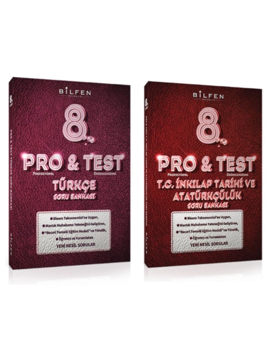 BİLFEN PRO&TEST 8. Sınıf Türkçe - T.C. İnkilap Tarihi ve Atatürkçülük Soru Bankası ( 2 Kitap)