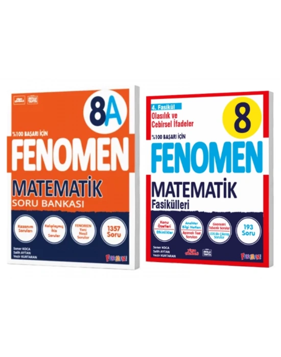 FENOMEN YAYINLARI 8. SINIF Matematik A Soru Bankası ve Matematik 4. Fasikül (Olasılık, Cebirsel İfadeler ve Özdeşlikler)(2 KİTAP)