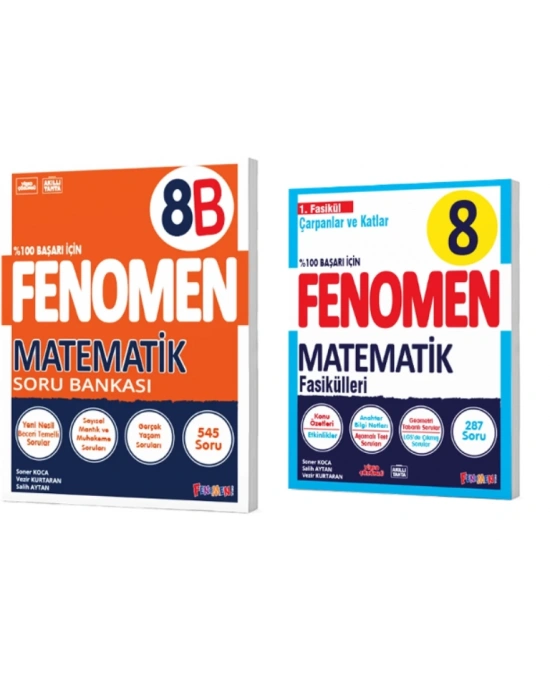 FENOMEN YAYINLARI 8. SINIF Matematik B Soru Bankası ve Matematik 1. Fasikül (Çarpanlar ve Katlar)(2 KİTAP)