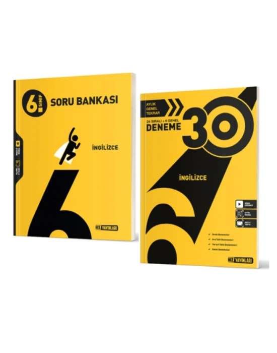 HIZ YAYINLARI 6. SINIF İNGİLİZCE SORU BANKASI VE 30lu Deneme (2 Kitap)