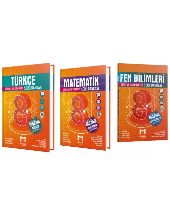 MOZAİK YAYINLARI 8. Sınıf Türkçe - Matematik - Fen Bilimleri Soru Bankası (3 Kitap)
