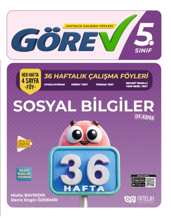 NİTELİK YAYINLARI 5.SINIF GÖREV SOSYAL BİLGİLER 36 HAFTALIK ÇALIŞMA FÖYLERİ