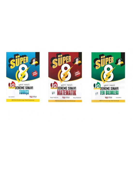 Nitelik Yayınları 8.SINIF YENİ NESİL SÜPER TÜRKÇE - MATEMATİK - FEN BİLİMLERİ 10 DENEME SINAVI ( 3 Kitap )