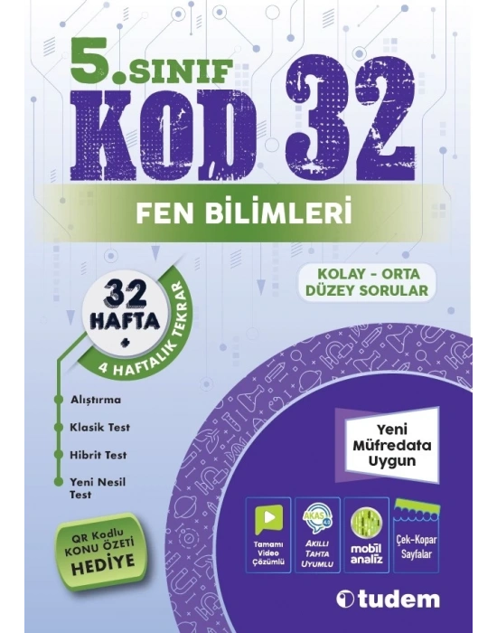 TUDEM YAYINLARI 5.SINIF FEN BİLİMLERİ KOD 32 HAFTA TEKRAR TEST KİTABI