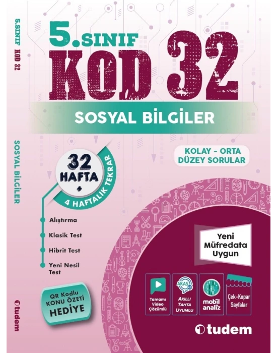TUDEM YAYINLARI 5.SINIF SOSYAL BİLGİLER KOD 32 HAFTA TEKRAR TEST KİTABI