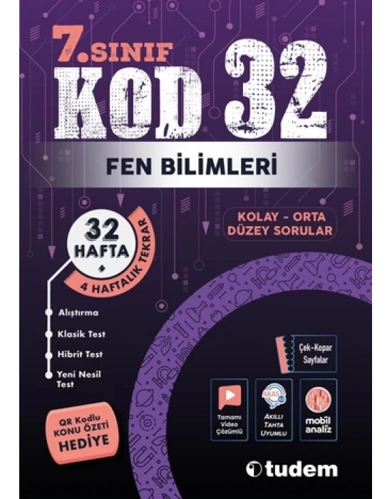 TUDEM YAYINLARI 7.SINIF FEN BİLİMLERİ KOD 32 HAFTA TEKRAR TEST KİTABI