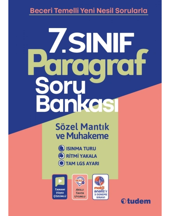 TUDEM YAYINLARI 7.SINIF PARAGRAF SÖZEL MANTIK MUHAKEME SORU BANKASI