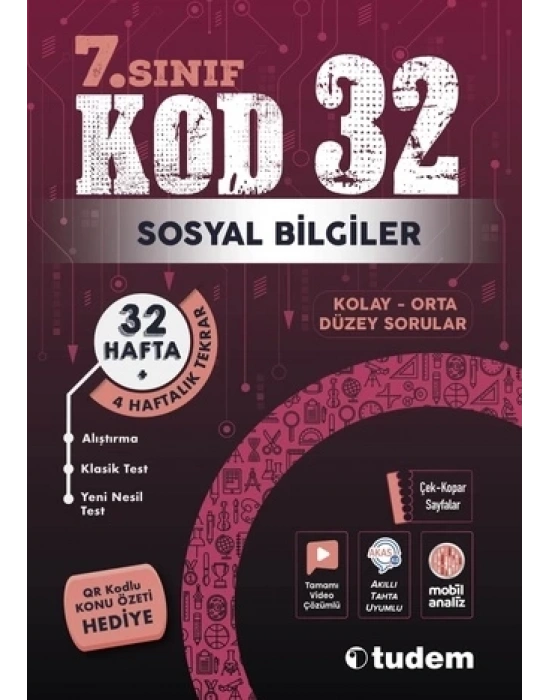 TUDEM YAYINLARI 7.SINIF SOSYAL BİLGİLER KOD 32 HAFTA TEKRAR TEST KİTABI