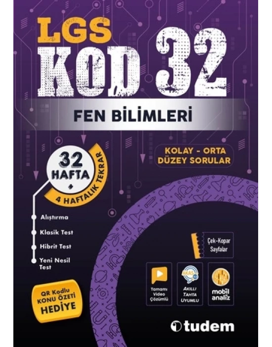 TUDEM YAYINLARI 8.SINIF LGS FEN BİLİMLERİ KOD 32  TEKRAR TEST KİTABI