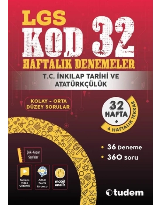 TUDEM YAYINLARI 8.SINIF LGS T.C İNKİLAP TARİHİ KOD 32 HAFTALIK DENEME