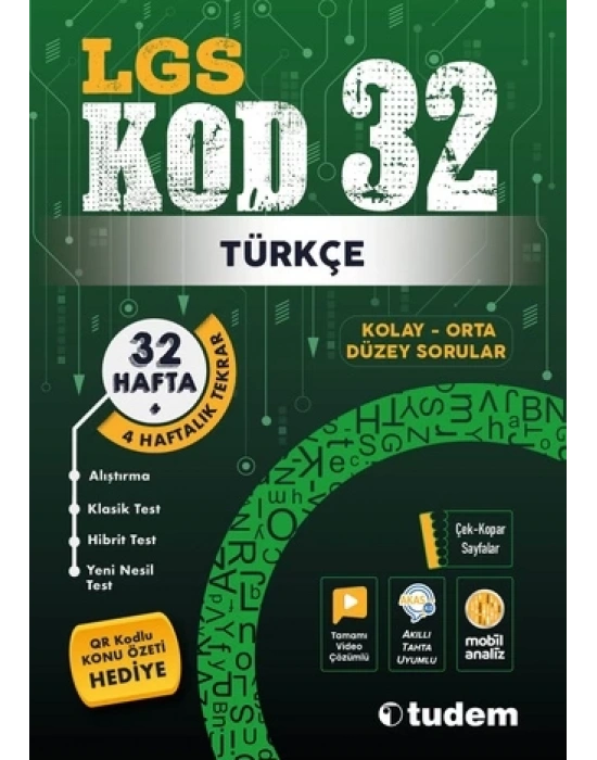 TUDEM YAYINLARI 8.SINIF LGS TÜRKÇE KOD 32  TEKRAR TEST KİTABI