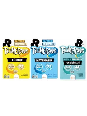 GÜNAY YAYINLARI 8.SINIF BUMERANG 32 HAFTALIK TÜRKÇE - MATEMATİK - FEN BİLİMLERİ DENEMELERİ (3 KİTAP)