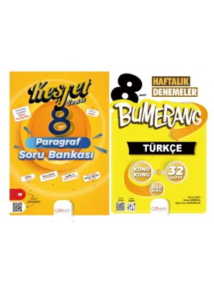 GÜNAY YAYINLARI 8.SINIF Keşfet Paragraf Soru Bankası ve BUMERANG 32 HAFTALIK TÜRKÇE DENEMESİ (2 KİTAP)