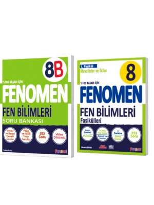FENOMEN YAYINLARI 8. SINIF Fen Bilimleri B Soru Bankası + Fen Bilimleri 1. Fasikül (Mevsimler Ve İklim)(2 KİTAP)