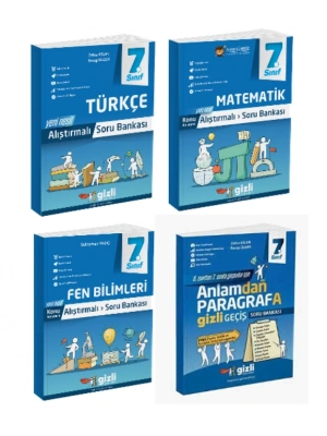 Gizli Yayınları 7. Sınıf Türkçe+Matematik+Fen Bilimleri+Paragraf Alıştırmalı Soru Bankası