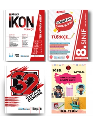 PRUVA AKADEMİ YAYINLARI 8.SINIF TÜRKÇE İKON SORU BANKASI+32 HAFTA TÜRKÇE DENEME+TÜRKÇE SORULAR KONUŞUYOR+HEDİYE