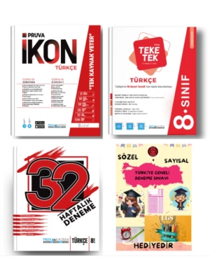 PRUVA AKADEMİ YAYINLARI 8.SINIF TÜRKÇE İKON SORU BANKASI+32 HAFTA TÜRKÇE DENEME+TÜRKÇE TEKE TEK+HEDİYE