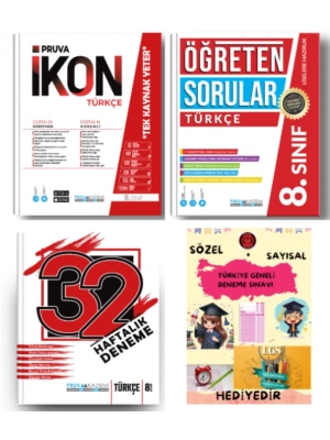 PRUVA AKADEMİ YAYINLARI 8.SINIF TÜRKÇE İKON SORU BANKASI+32 HAFTA TÜRKÇE DENEME+TÜRKÇE ÖĞRETEN SORULAR+HEDİYE