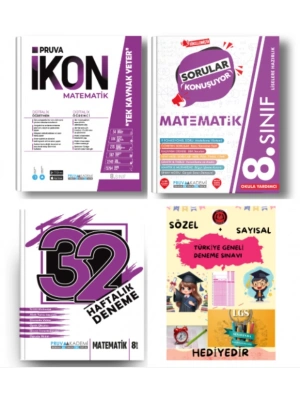 PRUVA AKADEMİ YAYINLARI 8.SINIF MATEMATİK İKON SORU BANKASI+32 HAFTA MATEMATİK DENEME+MATEMATİK SORULAR KONUŞUYOR+HEDİYE