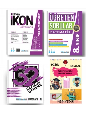 PRUVA AKADEMİ YAYINLARI 8.SINIF MATEMATİK İKON SORU BANKASI+32 HAFTA MATEMATİK DENEME+MATEMATİK ÖĞRETEN SORULAR+HEDİYE