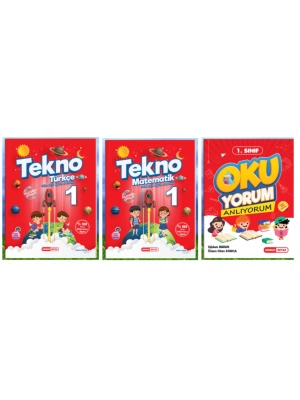 KIRMIZI BEYAZ YAYINLARI 1.SINIF 2.DÖNEM TEKNO TÜRKÇE - MATEMATİK - OKUYORUM ANLIYORUM 3LÜ SET