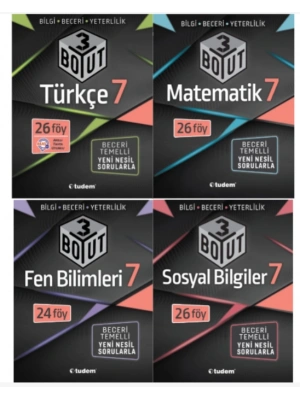 TUDEM YAYINLARI 7.SINIF 3 BOYUT TÜRKÇE - MATEMATİK - FEN BİLİMLERİ - SOSYAL BİLGİLER BECERİ TEMELLİ SORU BANKASI