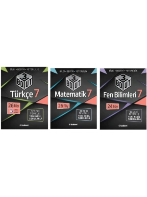TUDEM YAYINLARI 7.SINIF 3 BOYUT TÜRKÇE - MATEMATİK - FEN BİLİMLERİ  BECERİ TEMELLİ SORU BANKASI