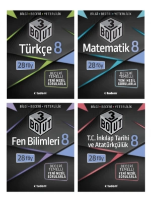 TUDEM YAYINLARI 8.SINIF LGS 3 BOYUT TÜRKÇE - MATEMATİK - FEN BİLİMLERİ - T.C İNKİLAP TARİHİ  BECERİ TEMELLİ SORU BANKASI