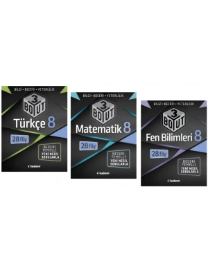 TUDEM YAYINLARI 8.SINIF LGS 3 BOYUT TÜRKÇE - MATEMATİK - FEN BİLİMLERİ BECERİ TEMELLİ SORU BANKASI