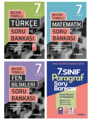 TUDEM YAYINLARI 7.SINIF BECERİ TEMELLİ TÜRKÇE - MATEMATİK - FEN BİLİMLERİ - PARAGRAF SORU BANKASI