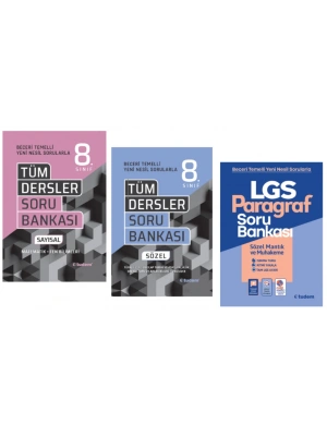 TUDEM YAYINLARI 8.SINIF LGS BECERİ TÜM DERSLER SÖZEL SORU BANKASI - TÜM DERSLER SAYISAL SORU BANKASI - PARAGRAF SORU BANKASI