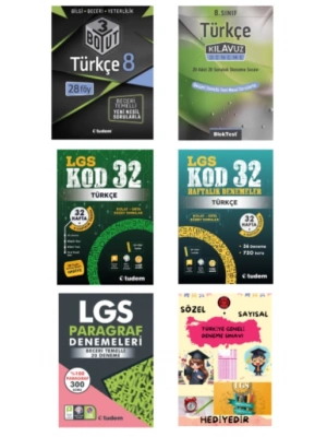 TUDEM YAYINLARI LGS TÜRKÇE 3 BOYUT - TÜRKÇE KLAVUZ DENEME - TÜRKÇE KOD 32 - TÜRKÇE 32 HAFTALIK DENEMELER - LGS PARAGRAF DENEME - HEDİYE