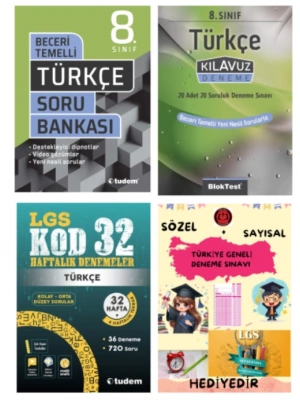 TUDEM YAYINLARI LGS TÜRKÇE BECERİ TEMELLİ SORU BANKASI - TÜRKÇE KLAVUZ DENEME - TÜRKÇE 32 HAFTALIK DENEMELER - HEDİYE