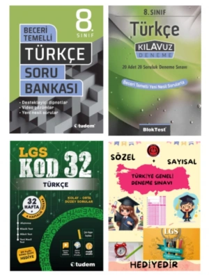 TUDEM YAYINLARI LGS TÜRKÇE BECERİ TEMELLİ SORU BANKASI - TÜRKÇE KLAVUZ DENEME - TÜRKÇE KOD 32 DENEME - HEDİYE