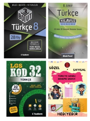 TUDEM YAYINLARI LGS TÜRKÇE 3 BOYUT BECERİ TEMELLİ SORU BANKASI - TÜRKÇE KLAVUZ DENEME - TÜRKÇE KOD 32 - HEDİYE