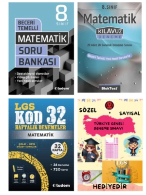 TUDEM YAYINLARI LGS MATEMATİK BECERİ TEMELLİ SORU BANKASI - MATEMATİK KLAVUZ DENEME - MATEMATİK 32 HAFTALIK DENEMELER - HEDİYE